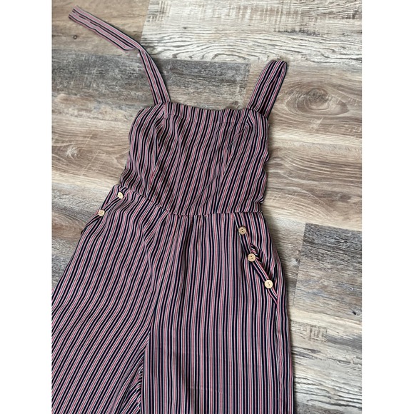 Xhilaration Pants - Xhilaration Striped Wide Leg Jumpsuit Pink Navy White Button Detail Size Medium
